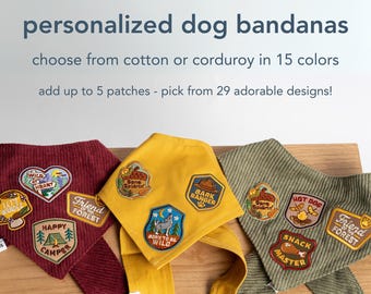 Personalized Dog Bandana with Scout Patches | Pet Accessories For Small & Large Pets | Hiking and Camping Dogs