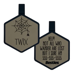 Spider&#39;s Web Spooky Halloween Silicone Dog ID Name Tag - Jingle-Free, Silent, Durable  - Dog tags for collars - Rubber Pet ID Tag