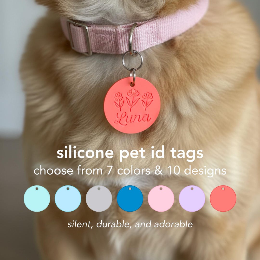 Silicone Dog ID Tag: Personalized Jingle-free Pet Tag, Circle, Cute ...