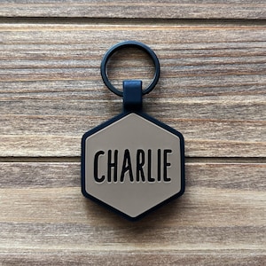 Taupe Dog Tag | Silicone Dog ID Name Tag | Quiet Dog Tag | Durable Pet ID Tag | Pet Name Tag | Dog Collar Tag | Engraved Silicone Pet Tag