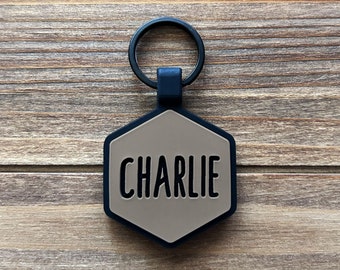 Taupe Dog Tag | Silicone Dog ID Name Tag | Quiet Dog Tag | Durable Pet ID Tag | Pet Name Tag | Dog Collar Tag | Engraved Silicone Pet Tag