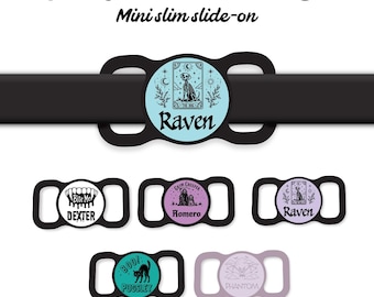 Mini Spooky Halloween Slim Slide-On Pet ID Tag | Silent Light & Waterproof Halloween Pet Tag | Lays flat on collar | For small dogs and cats