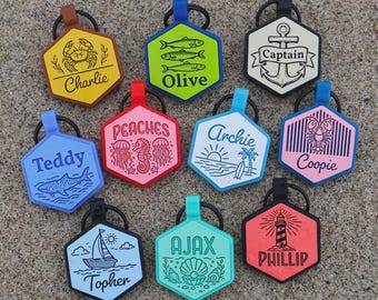 Coastal Collection Dog Tag | Personalized Silicone Pet ID Tag | Custom Engraved Dog Collar Tag | Cute Nautical Accessories for Dogs & Cats