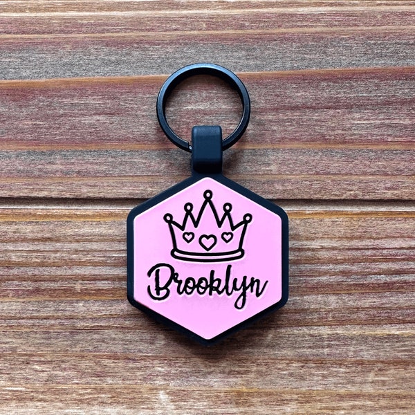 Princess Crown Silicone Dog ID Tag | Silent Pet ID | Quiet Dog Tag | Durable Pet ID | Pet Name Tag | Dog Collar Tag | Engraved Pet Tag