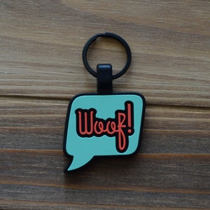 Woof! Silicone Dog ID Tag | Cute Pet Name Tag | Silent Dog Tag | Durable Pet ID Tag | Pet Name Tag | Dog Collar Tag | Engraved Pet Tag
