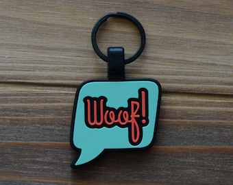 Woof! Silicone Dog ID Tag | Cute Pet Name Tag | Silent Dog Tag | Durable Pet ID Tag | Pet Name Tag | Dog Collar Tag | Engraved Pet Tag