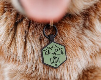 Mountain Adventure Silicone Dog Tag Hexagon Pet ID Quiet Dog