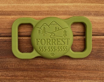 Mountain AirTag Holder | Dog Collar Air Tag Case | Dog ID Name Tag | Pet Air Tag Case | Silicone Air Tag Case | Pet Collar Tag | Pet Tag