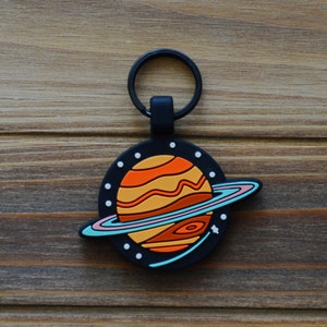 Space Planet Silicone Dog Tag | Space Design Pet ID | Silent Dog Tag | Durable Pet ID | Pet Name Tag | Dog Collar Tag | Engraved Pet Tag