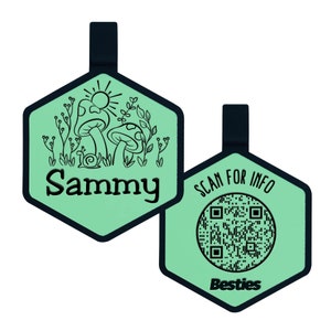 QR Code Fantastic Fungi Silicone Dog ID Tag | qr Pet Tag | Quiet Dog Tag | Durable Pet ID | Pet Name Tag | Dog Collar Tag | Engraved Pet Tag