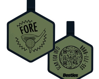 QR Code Golf Design Silicone Dog ID Tag | Digital Pet ID | Quiet Dog Tag | Pet id Name Tag | Dog Collar Tag | Custom Engraved Pet Tag