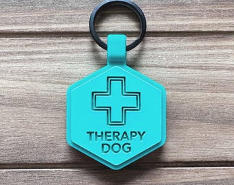 Etiqueta de identificación para perros de terapia / Etiqueta de identificación de silicona para perros / Etiqueta con nombre silenciosa para perros / Personalizada con información de emergencia / Etiqueta personalizada para perros de terapia / Etiqueta para mascotas