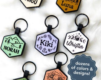 Cute Personalized Dog Tag | Custom Dog ID | Quiet Silicone Name Tag | Jingle-Free Pet ID | Engraved Rubber Collar Pet Badge