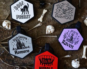 Mini Spooky Halloween Personalized Silicone Dog Tag |  Pet ID Tag | Gear for Small Dogs & Cats | Dog Collar Accessory