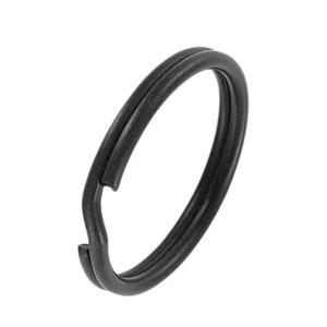 May include: A matte black metal split ring featuring a circular design with two overlapping coils. This hardware component is constructed from a single piece of wire wound into a double loop, providing a secure attachment point for keys or accessories.