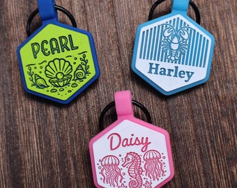Mini Coastal Collection Personalized Silicone Dog Tag | Beach Inspired Pet ID Tag | Accessories for Dogs & Cats | Beach Dog Collar Accessory
