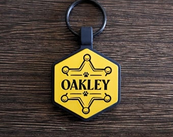 Sheriff Dog Tag | Silicone Dog ID | Hexagon Pet ID | Quiet Dog Tag | Durable Pet ID | Pet Name Tag | Dog Collar Tag | Engraved Pet Tag