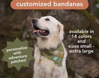 Dog Bandana Personalized with Custom Adventure Patches | XS, XL Dog Gear | Pet Accessories For Small & Large Dogs | Gifts For Adventure Dogs