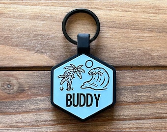 Placa de Identificação de Silicone "Life's A Beach" para Cães | Identificação Hexagonal para Pets | Placa Silenciosa para Cães | Identificação Durável para Pets | Placa com Nome para Pet | Placa para Coleira de Cachorro | Placa Gravada para Pets