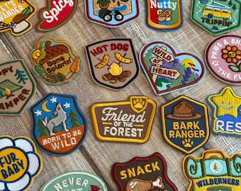 Iron-On Patches for Dogs | Adventure Dog Badges | Scout Style Embroidered Patches for Bandanas & Pet Accessories