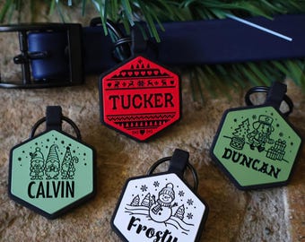 Gepersonaliseerde kerst-ID-tags voor honden | Aangepaste naamkaartjes voor de feestdagen | Leuke, duurzame siliconen hondenpenningen voor halsbanden