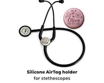 Gepersonaliseerde siliconen stethoscoop AirTag-houder opschuifbaar, aangepaste tag voor verpleegkundigen, artsen, cadeau voor medisch student, gegraveerde trackingcase