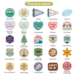 May include: A collection of colorful embroidered patches with various designs and text. Designs include phrases like "Take a Hike," "Fur Baby," and "I Need Space." The patches are suitable for jackets, bags, or other fabric items.