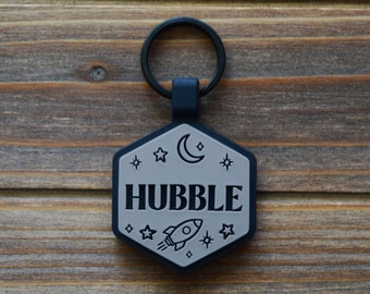 Space Astronomy Silicone Dog Tag | Hexagon Pet ID | Quiet Dog Tag | Durable Pet ID | Pet Name Tag | Dog Collar Tag | Engraved Pet Tag