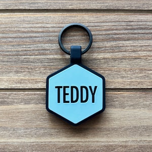 Médaille pour chien bleu ciel | Médaille pour chien en silicone | Médaille d'identification pour animal de compagnie | Médaille pour chien silencieuse | ID d'animal de compagnie durable | Médaillon pour animal de compagnie | Médaille pour collier de chien | Médaille pour animal de compagnie en silicone gravée