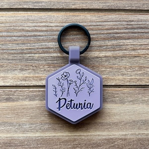 Wildflowers Silicone Dog ID Tag | Silicone Dog Tag | Pet ID | Quiet Dog Tag | Durable Pet Name Tag | Dog Collar ID Tag | Engraved Pet Tag