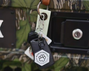 My Pet Is Home Alone Alert Keychain | Pet ID Tag For Keychains | Customized with critical contact information | Emergency alert for pets