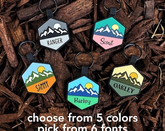 Mountain Dog Tag: Personalized Silicone Pet ID, Quiet Jingle-Free Tag