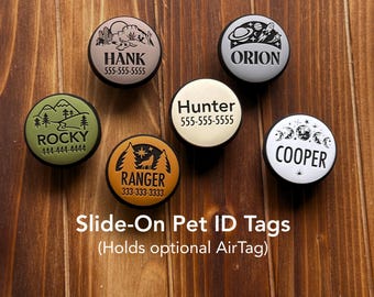 Silent Slide-On Pet ID Tag | AirTag Holder, Personalized Dog Name Identification | Dog Collar | Customized