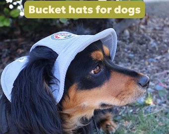 Corduroy Dog Bucket Hat With Adventure Patches - Adjustable Hat for Small to X-Large Breeds, customize with scout badges for personal style