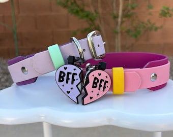 BFF Heart Dog Tags | Silicone Jingle-Free ID Collar Tag (Set of 2)