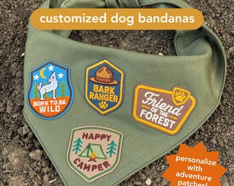 Custom Dog Bandana with Adventure Patches | Personalized Scout Style Pet Accessories, Gift For Dog Mom and Pet Lover, Stocking Stuffer