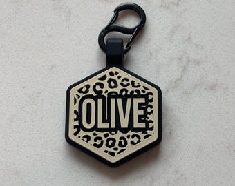 Cheetah Print Silicone Dog Tag | Hexagon Pet ID | Quiet Dog Tag | Durable Pet ID | Pet Name Tag | Dog Collar Tag | Engraved Pet Tag