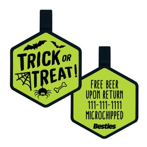Trick Or Treat Spooky Halloween Silicone Dog ID Name Tag - Jingle-Free, Silent, Durable  - Dog tags for collars - Rubber Pet ID Tag