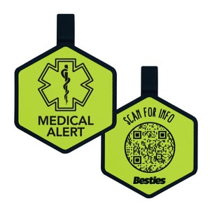QR Code Medical Alert Tag  | Silicone Dog ID Tag | Silent Dog Tag | Customized with emergency info | Personalized Therapy Dog Tag | Pet Tag