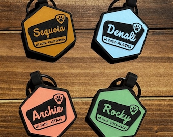 Silicone Dog Tag | Park Inspired Bark Ranger Pet ID | Silent Dog Tag | Durable Pet ID | Adventure Name Tag | personalized Dog Collar Tag