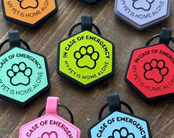My Pet Is Home Alone Alert Keychain | Pet Dog Tag For Keychains | Customized with critical contact information