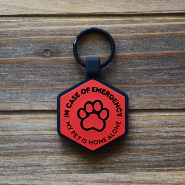 My Pet Is Home Alone Emergency Alert Keychain | Emergency Pet Dog Tag For Keychains | Customized with emergency contact information