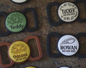 Autumn Fall Slim Slide-On Pet ID Tag | Silent Light & Waterproof | Thanksgiving Pet Name Tag | Lays flat on collar