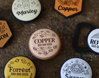 Autumn Fall Silent Slide-On Pet ID Tag | AirTag Holder, Personalized Name | Thanksgiving Dog Collar | Customized | Jingle-Free