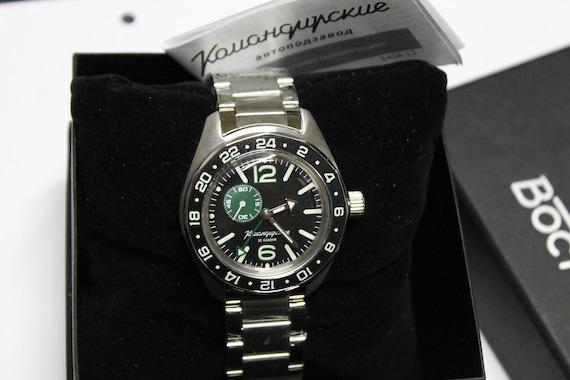 Vostok Komandirskie GMT 03001b-automatic Watch 12/24h Soviet