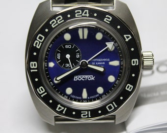 Vostok Amphibian GMT 17035B-Automatic Watch 12/24h Soviet-Russian USSR