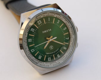 Sovjet Raketa Steden 24H - Mineraal Glas - Mechanische Horloge - Vintage Unieke USSR Horloge - Militaire