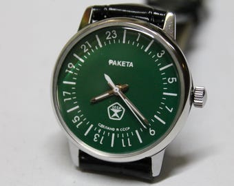 Montre mécanique soviétique Raketa 24 heures - Montre vintage unique de l'URSS - Militaire
