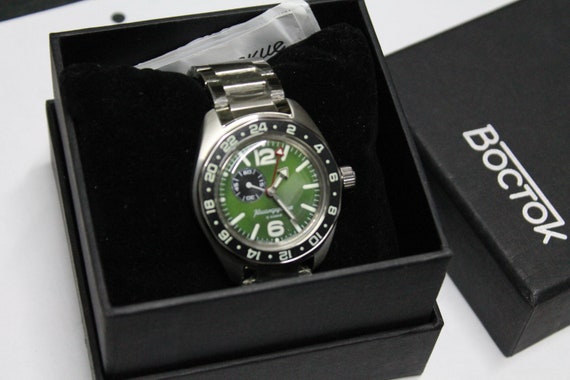 Vostok Komandirskie GMT 03097a-automatic Watch 12/24h Soviet