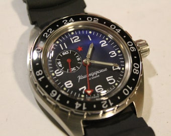 Vostok Komandirskie GMT 02018A-Automatic Watch 12/24h Soviet-Russian USSR